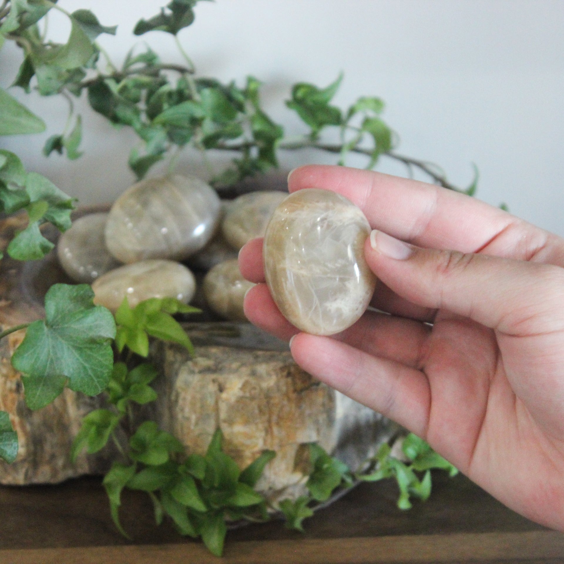 Peach Moonstone Palm Stone