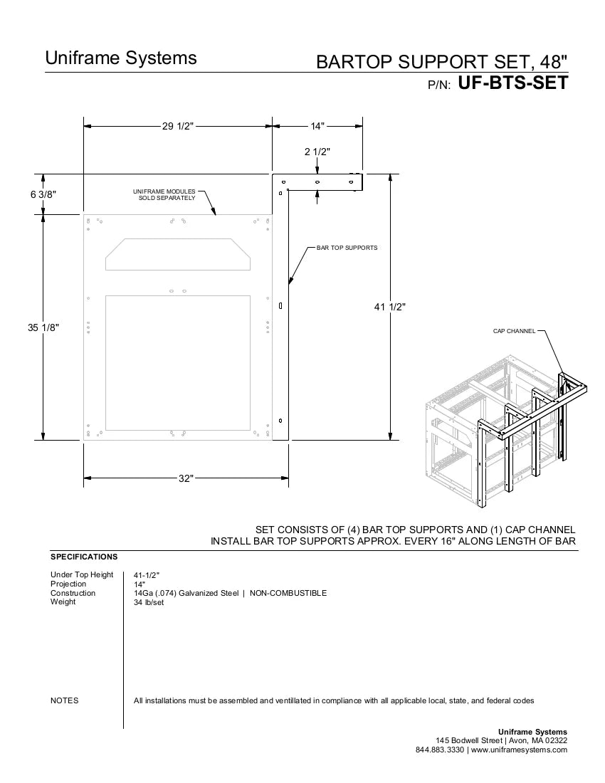 Bar Top Support Frame Kit (4ft)