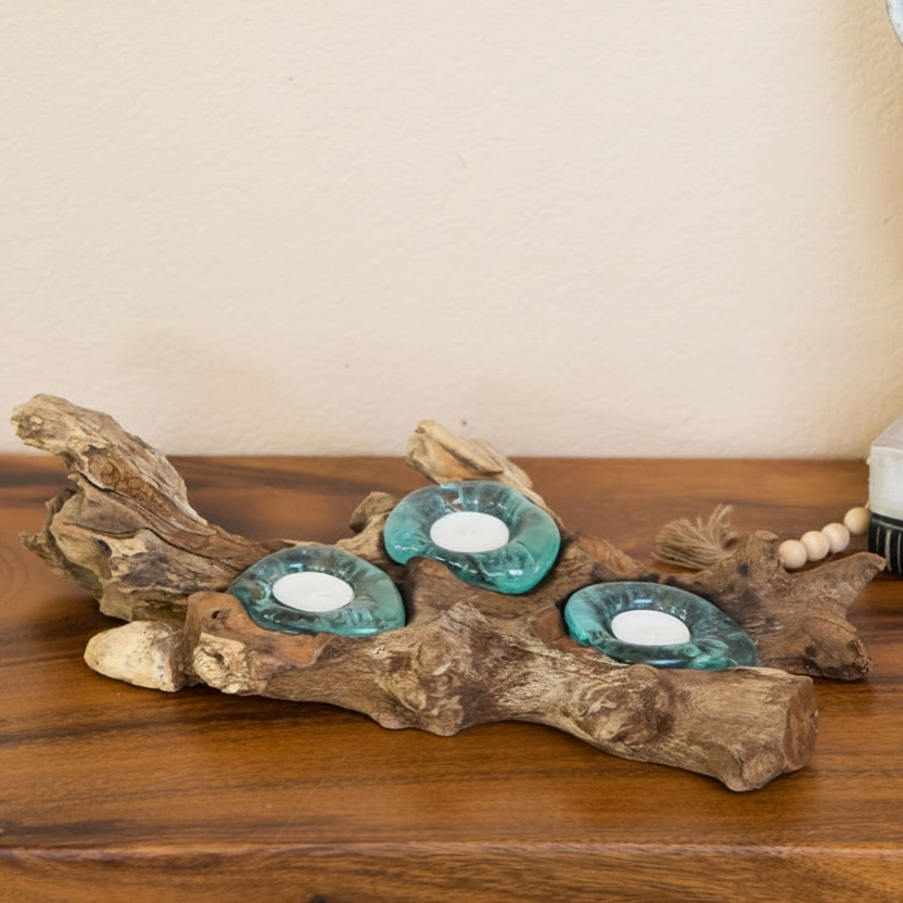 *COMING SOON* Recycled Melted Glass Candle Holders On Coffee Tree Roots
