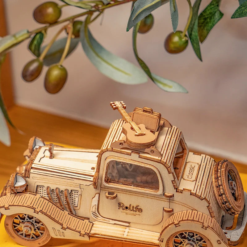 3D Laser Cut Wooden Vintage Car