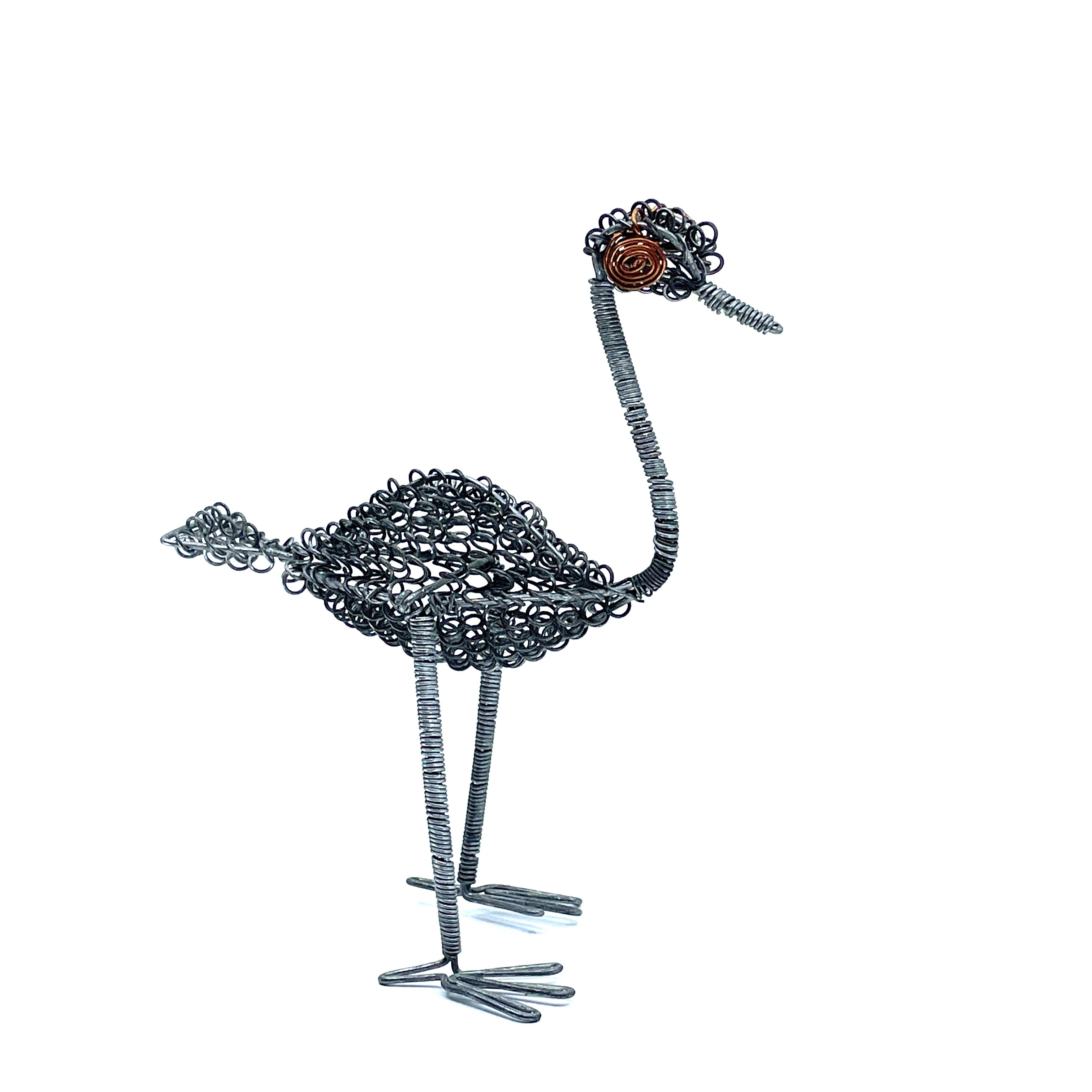 Small Kenyan Recycled Wire Curlicue Ostrich