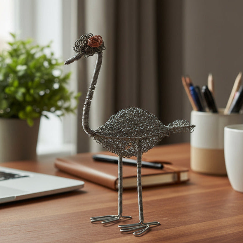 Small Kenyan Recycled Wire Curlicue Ostrich