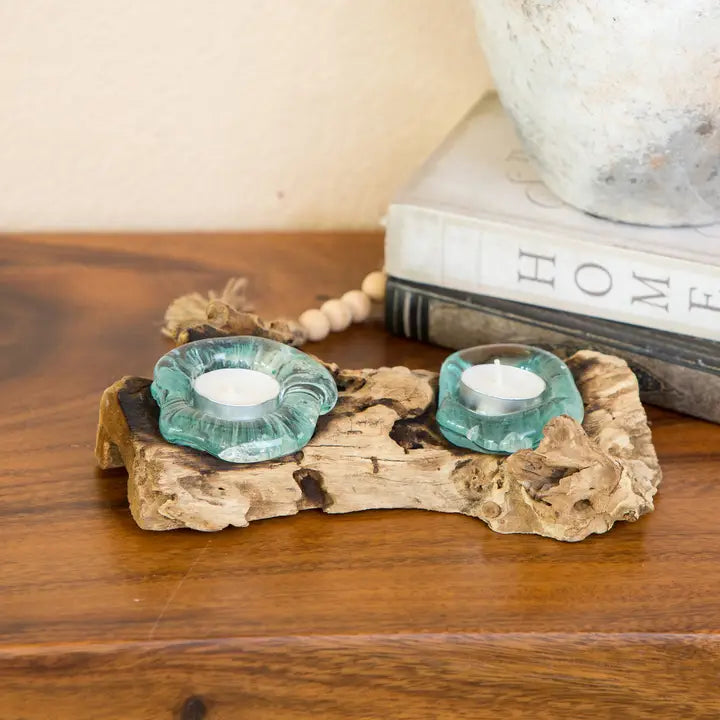 *COMING SOON* Recycled Melted Glass Candle Holders On Coffee Tree Roots