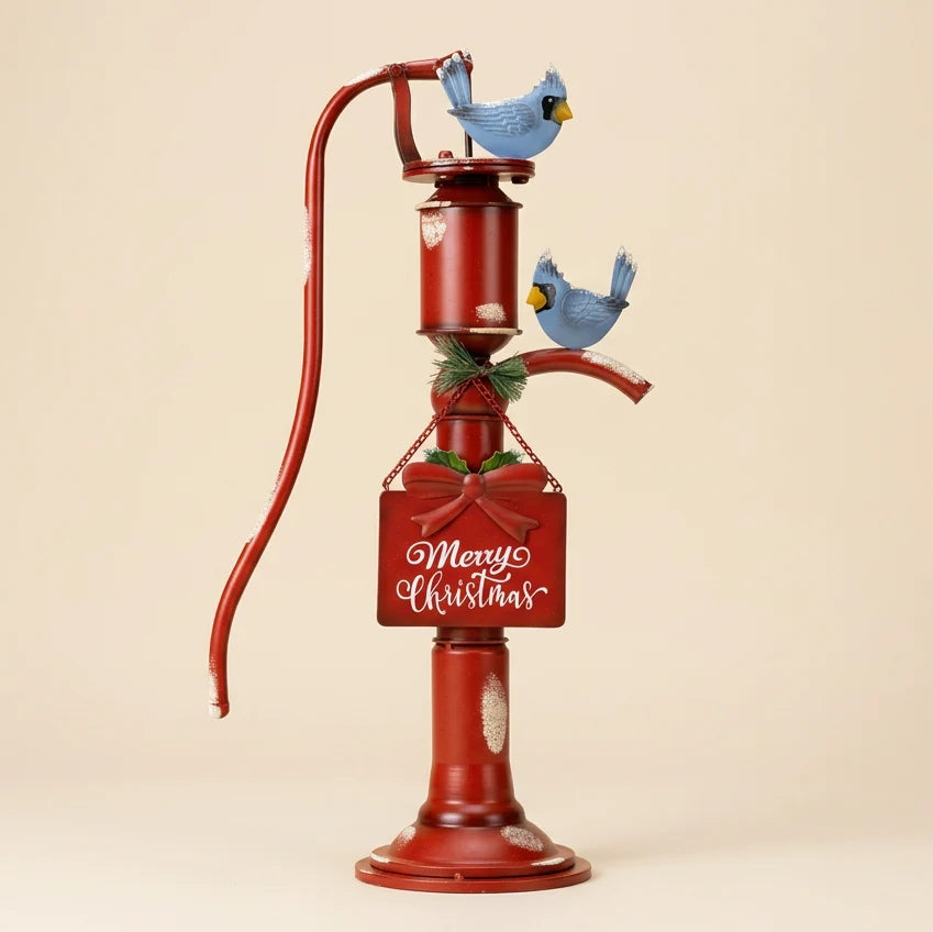 Old Style Red Iron Water Pump with "Merry Christmas" Sign