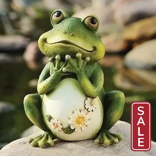 Frog W/Daisies Statue