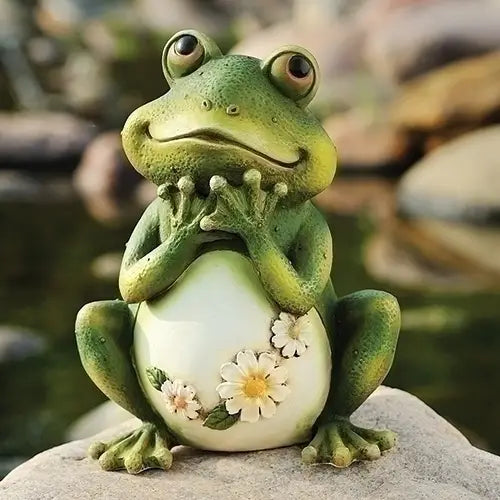 Frog W/Daisies Statue