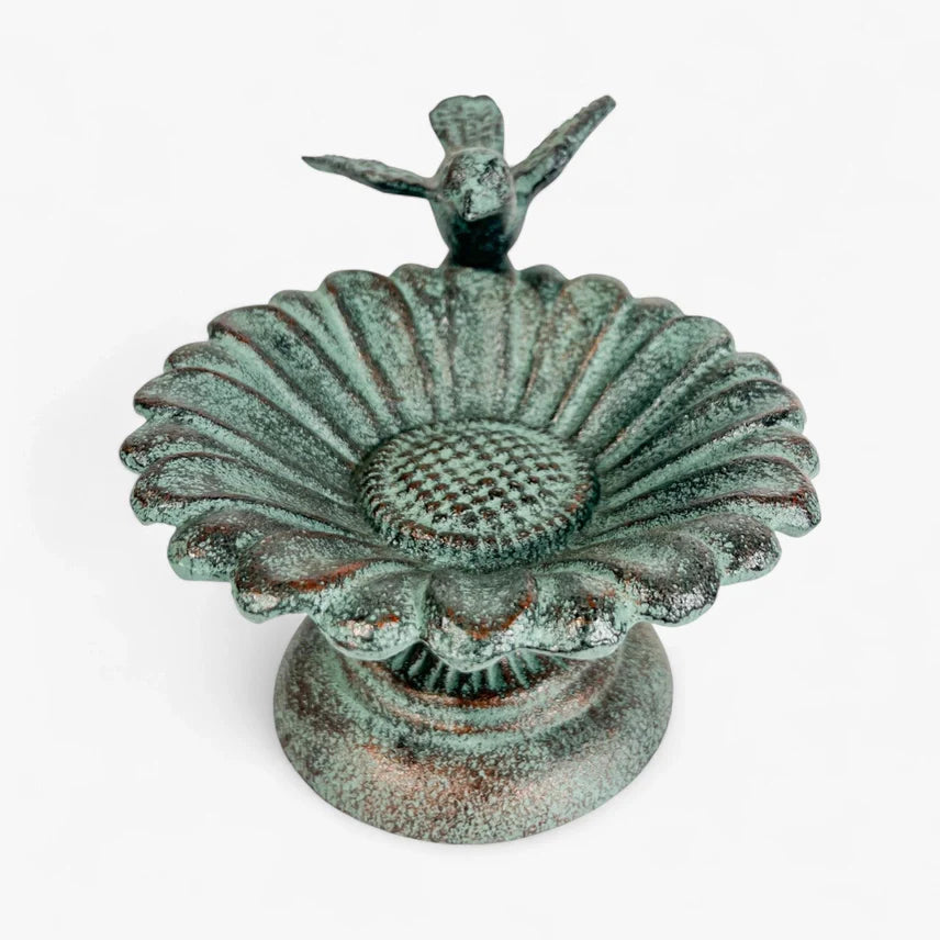 Iron Pedestal Sunflower Bird Bath and Feeder
