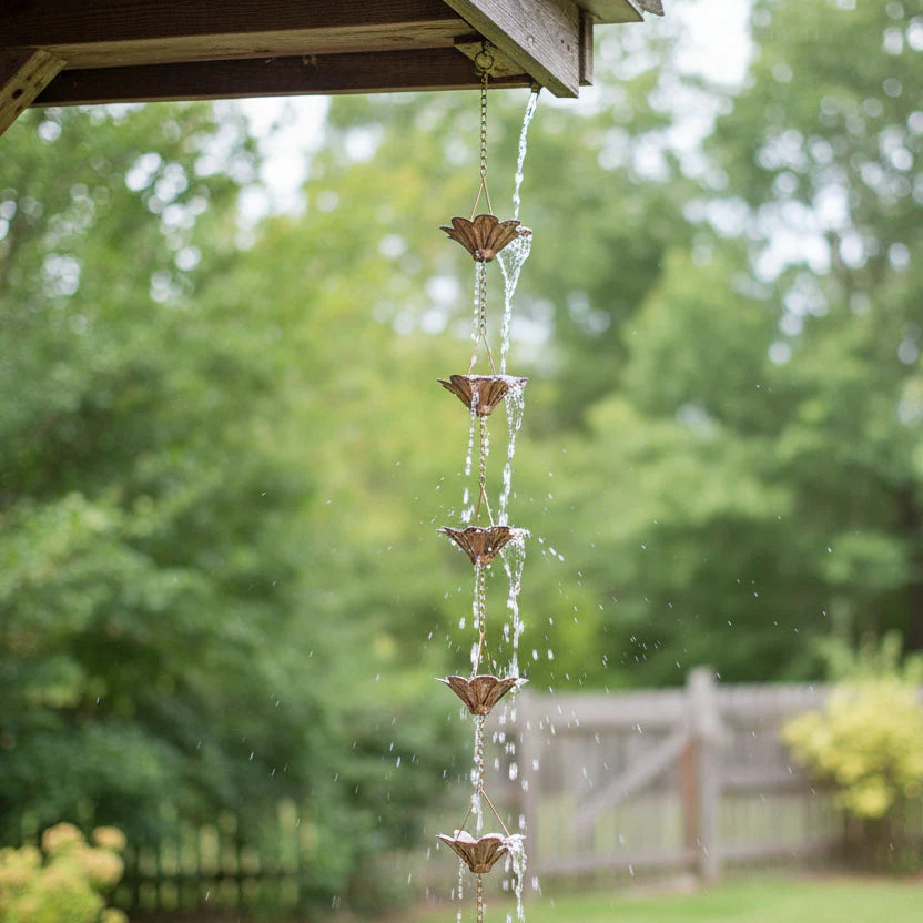 76" Long Iron Rain Chain with Daisies