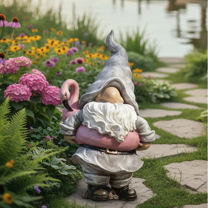 Summer Gnome with Flamingo Floaty Statue