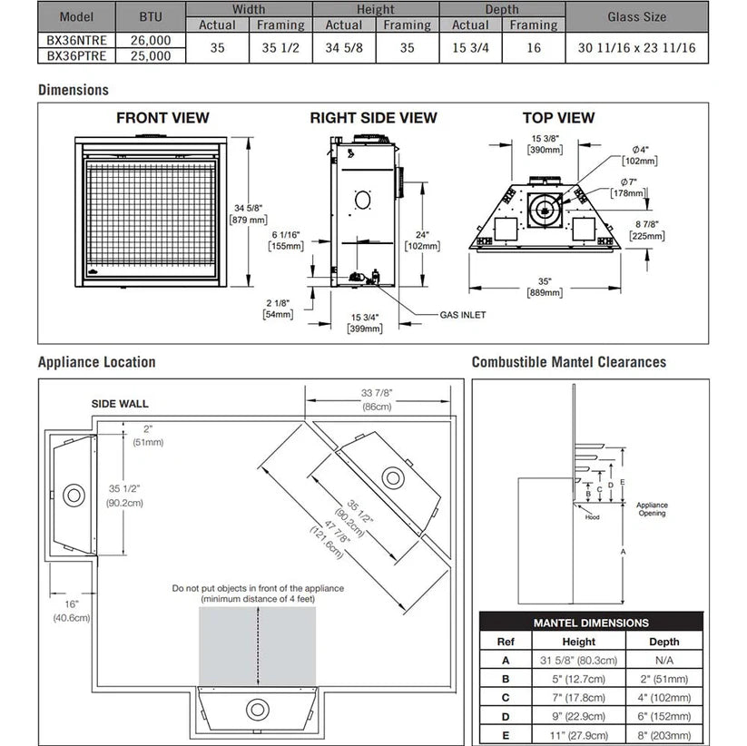 Ascent™ X 36 Direct Vent Fireplace, Natural Gas, Electronic Ignition