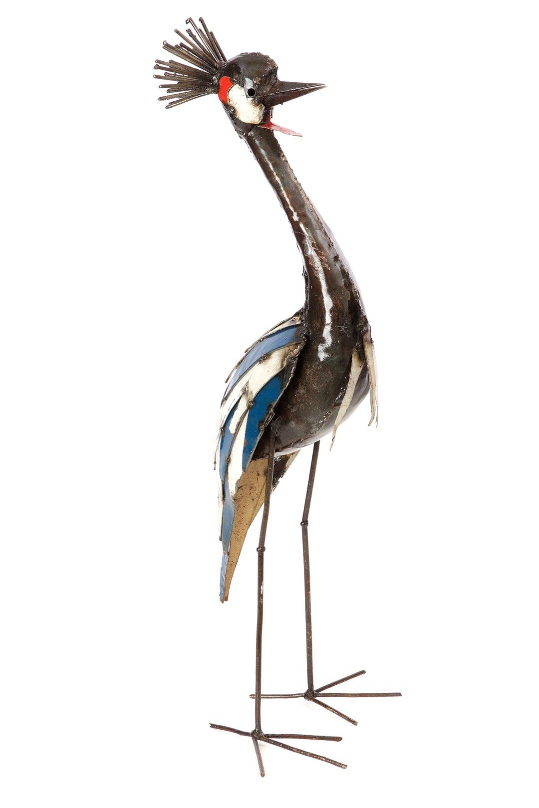 Recycled Metal Tall Crowned Crane