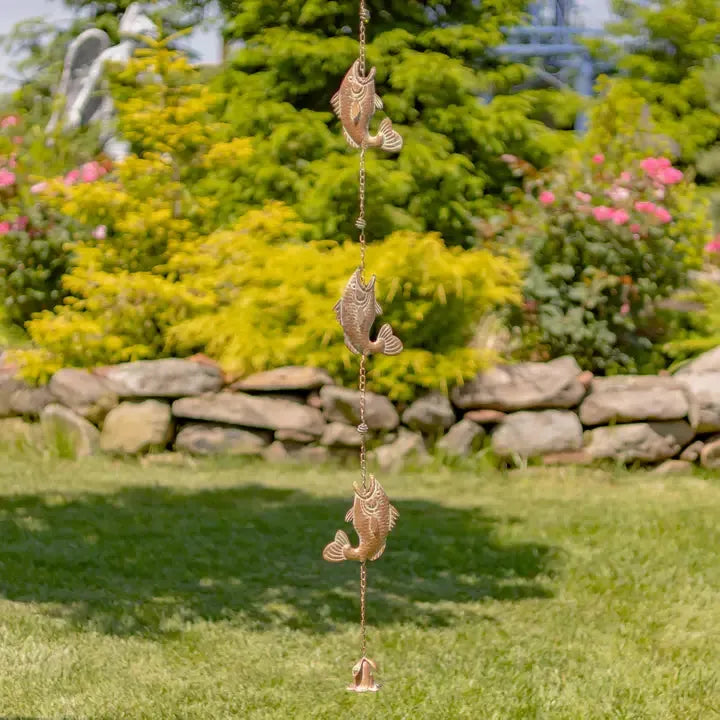 98" L. Iron Rain Chain w/ Jumping Fish in Copper