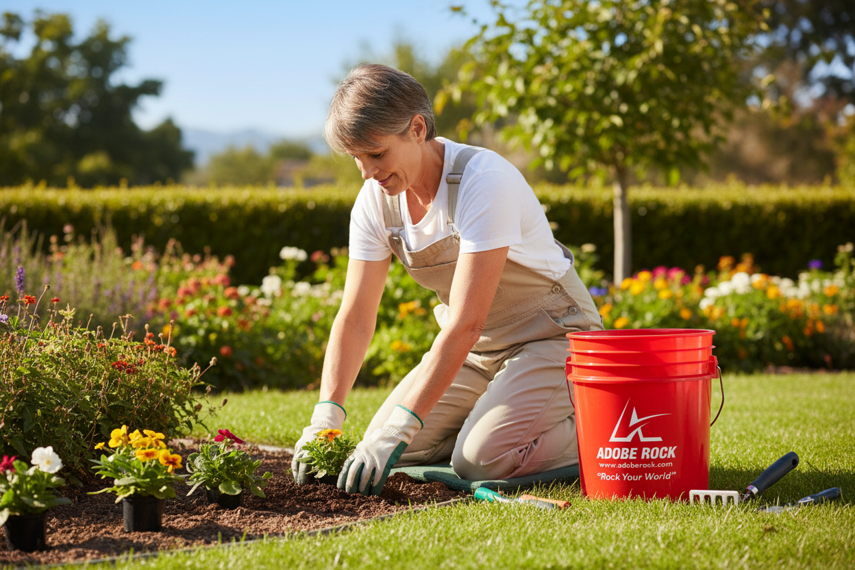 Yard Work with Adobe Rock Branded Bucket